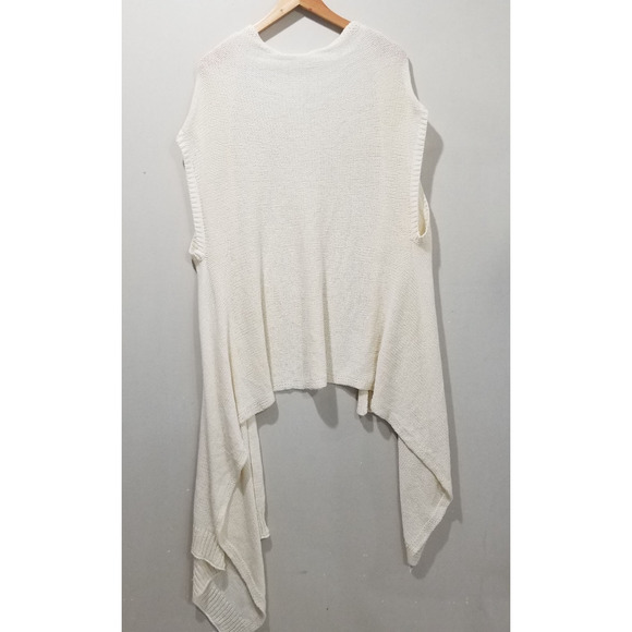 Eileen Fisher Sweater Womens L/XL Ivory Knit Open Front Drape Wrap Poncho Vest - Picture 5 of 7